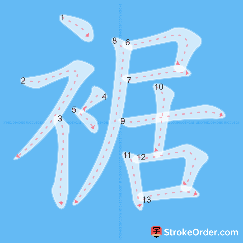 Standard stroke order for the Chinese character 裾