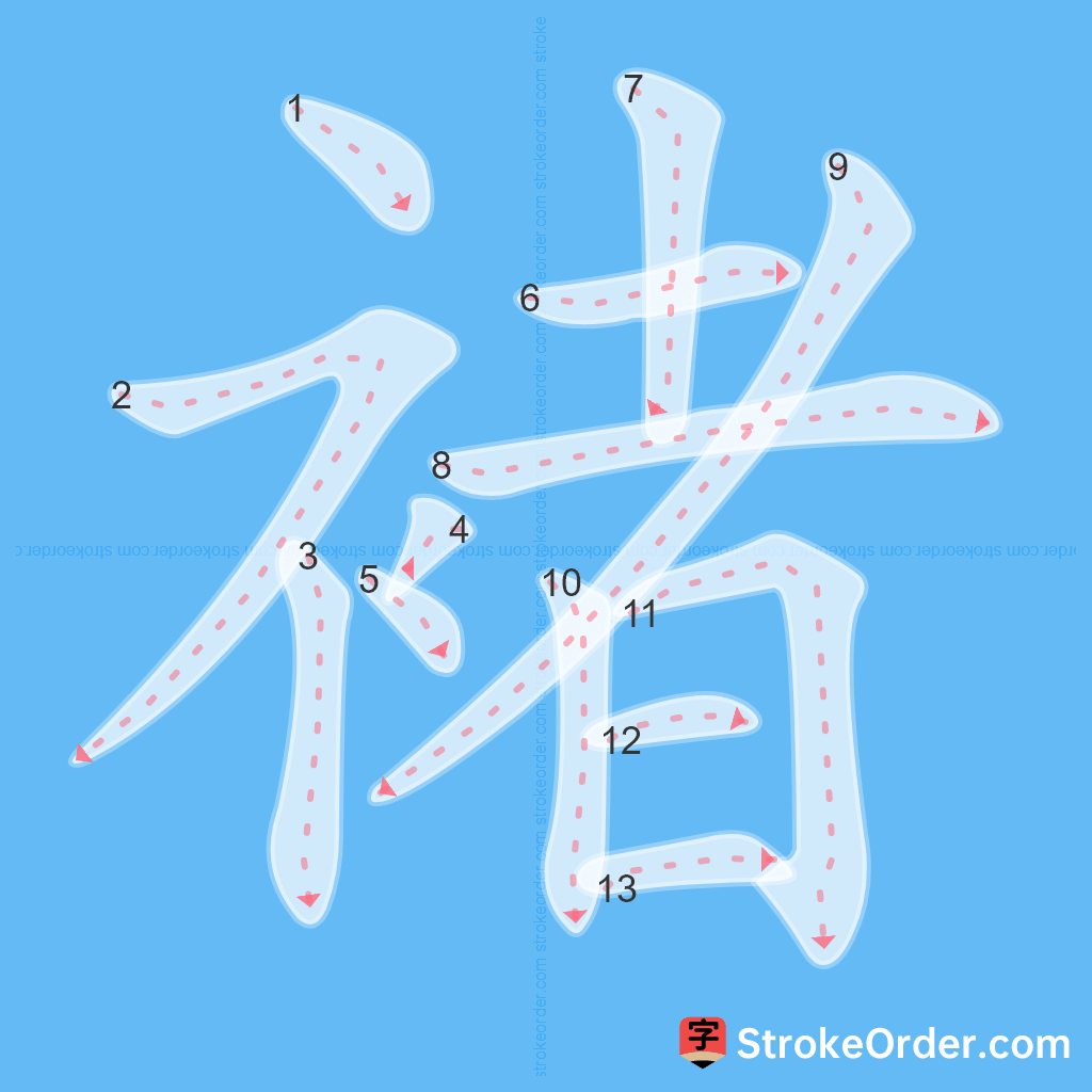 Standard stroke order for the Chinese character 褚