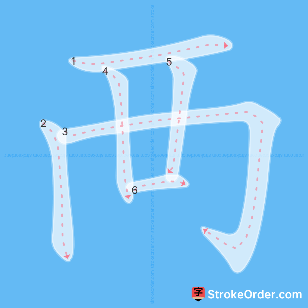 Standard stroke order for the Chinese character 襾