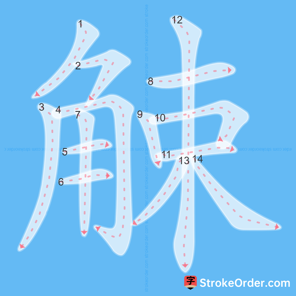 Standard stroke order for the Chinese character 觫