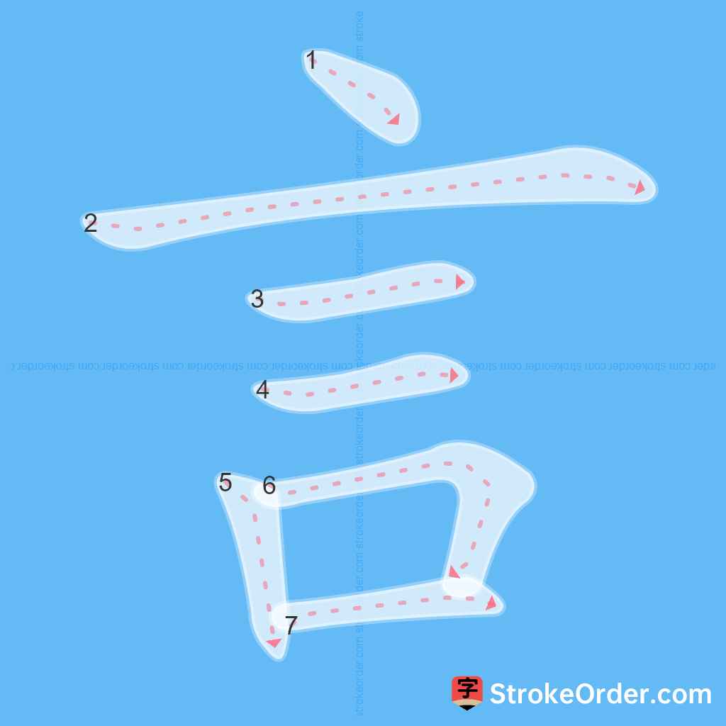 Standard stroke order for the Chinese character 言