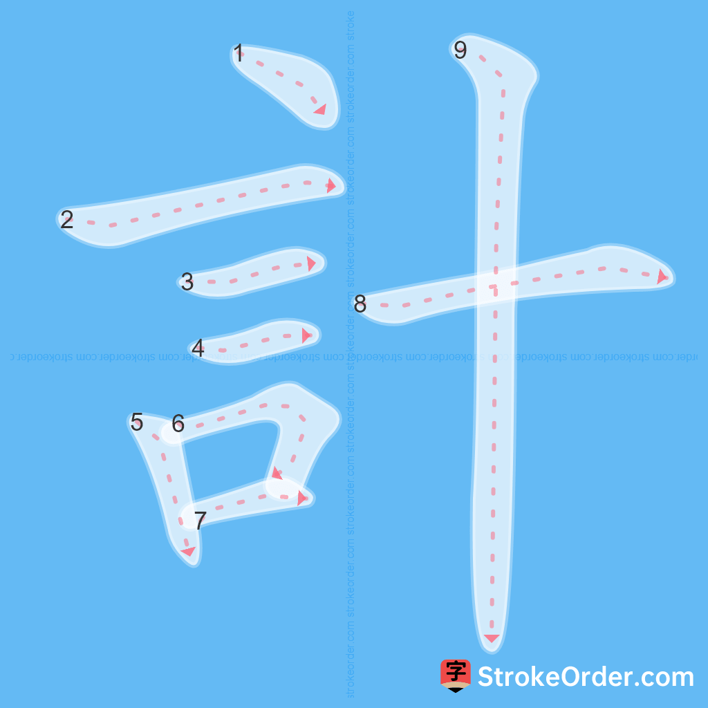 Standard stroke order for the Chinese character 計