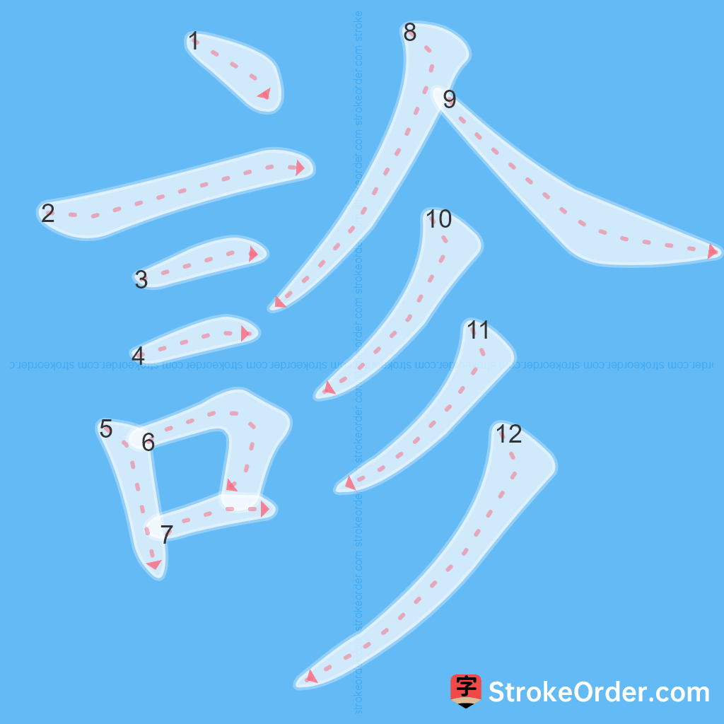 Standard stroke order for the Chinese character 診