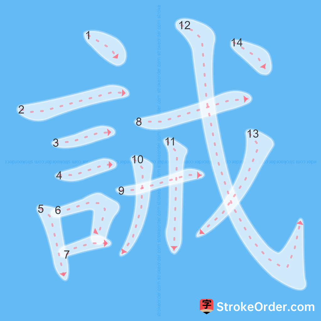 Standard stroke order for the Chinese character 誡