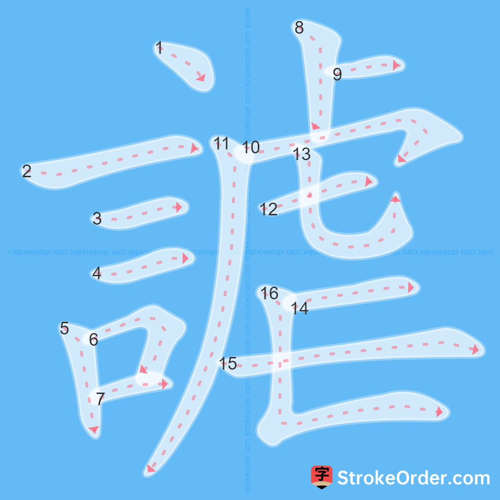 Standard stroke order for the Chinese character 謔