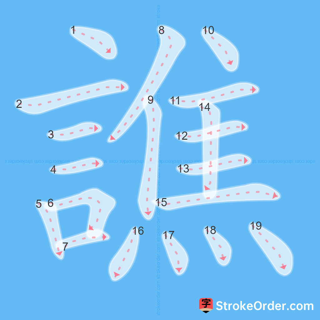 Standard stroke order for the Chinese character 譙