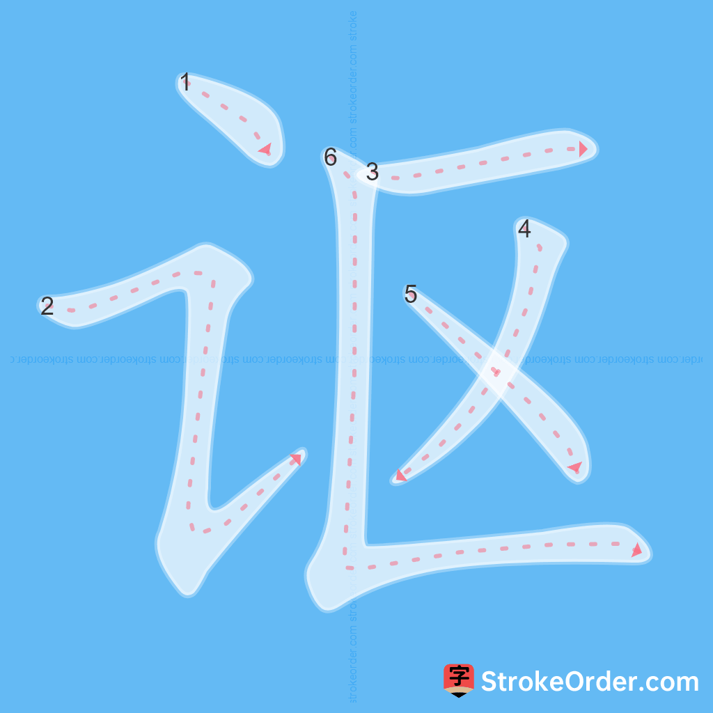 Standard stroke order for the Chinese character 讴