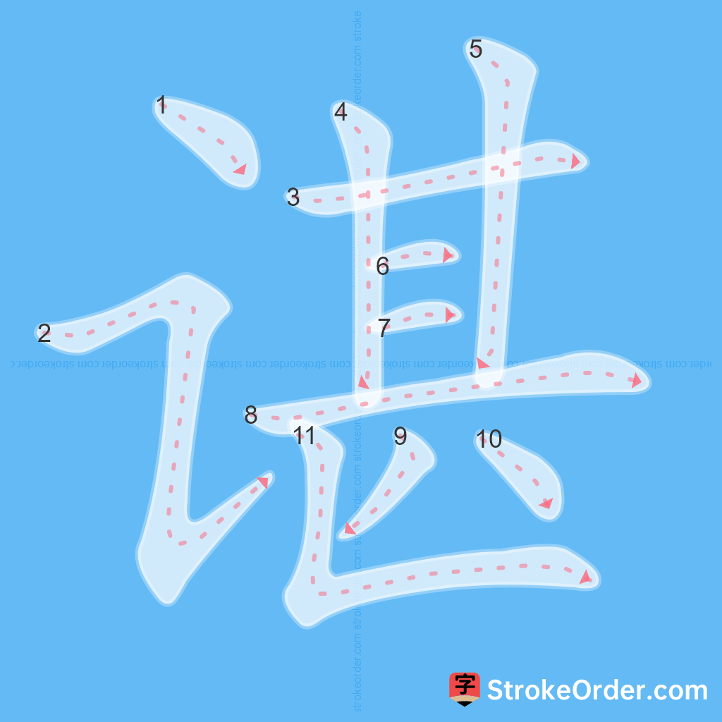 Standard stroke order for the Chinese character 谌