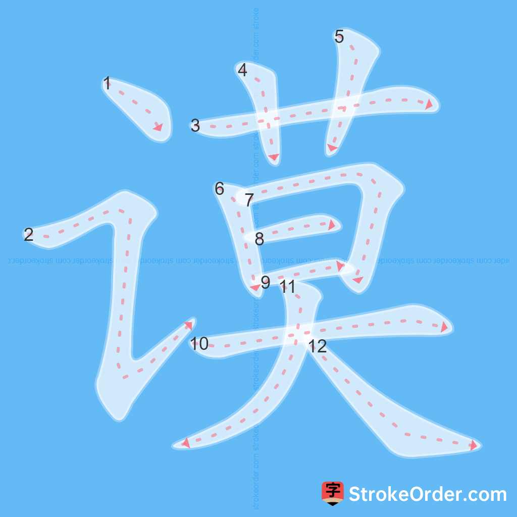 Standard stroke order for the Chinese character 谟