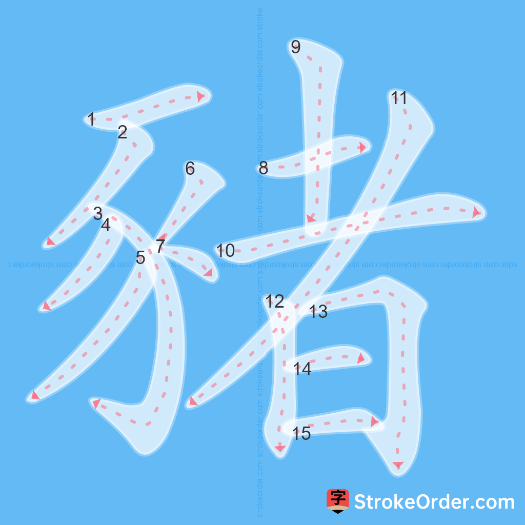 Standard stroke order for the Chinese character 豬