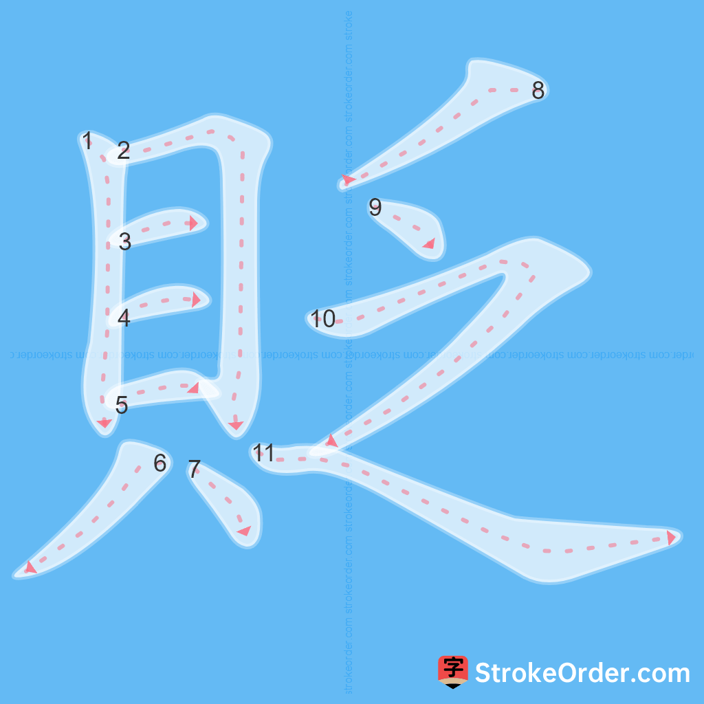 Standard stroke order for the Chinese character 貶