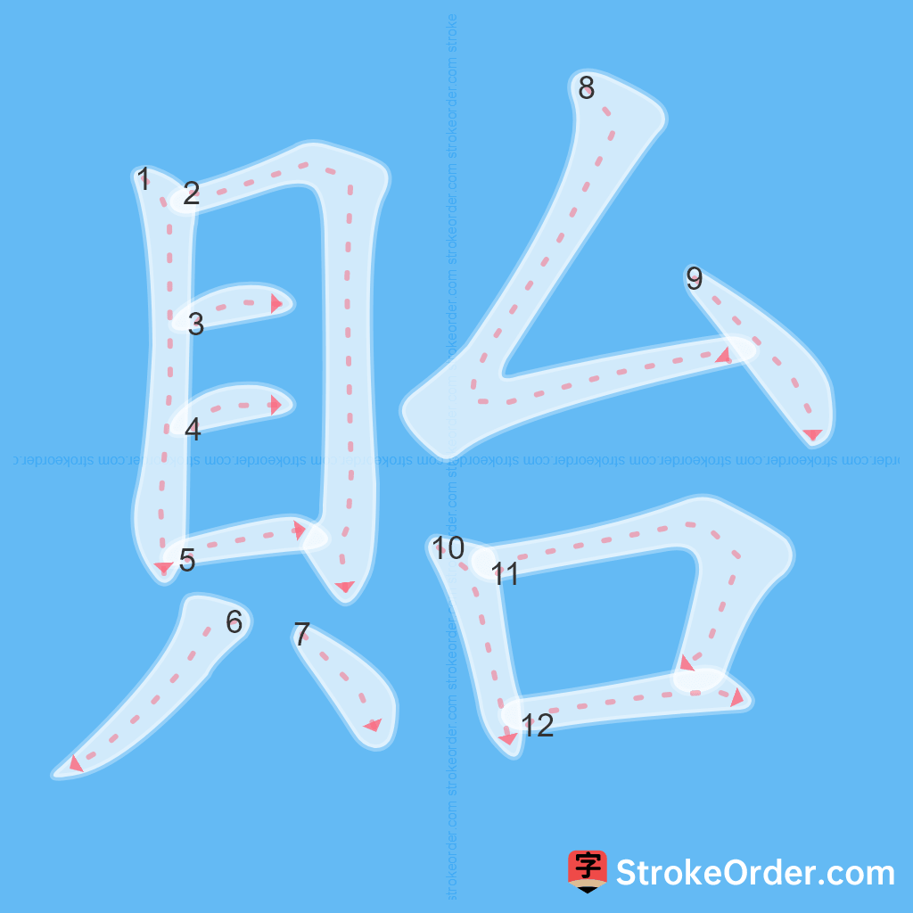 Standard stroke order for the Chinese character 貽