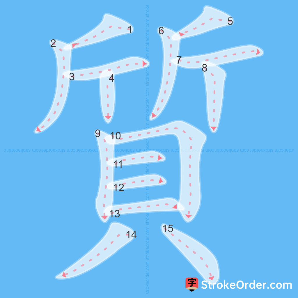 Standard stroke order for the Chinese character 質