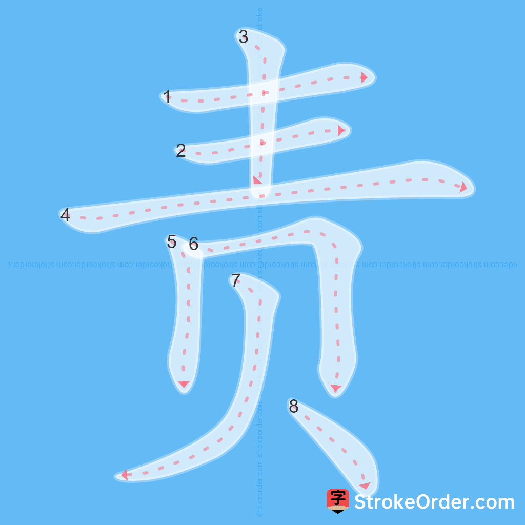 Standard stroke order for the Chinese character 责