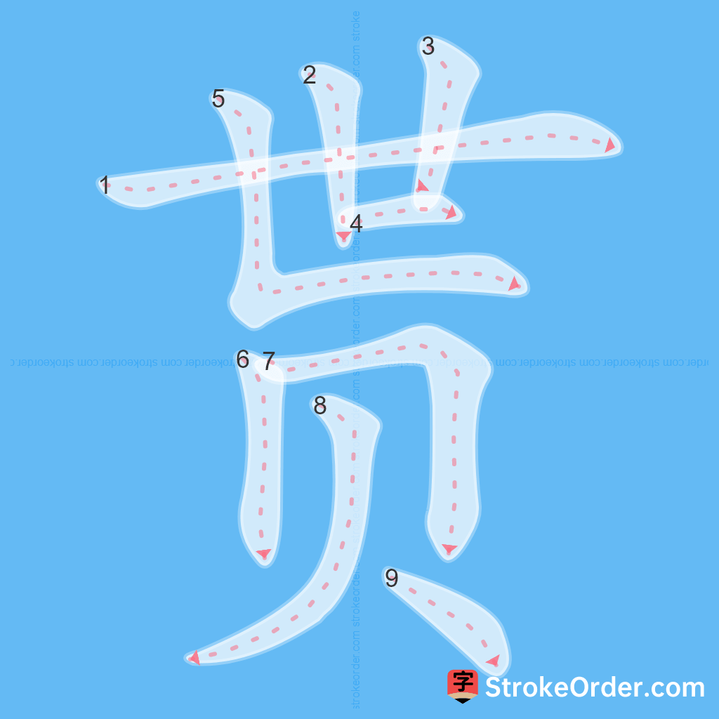 Standard stroke order for the Chinese character 贳