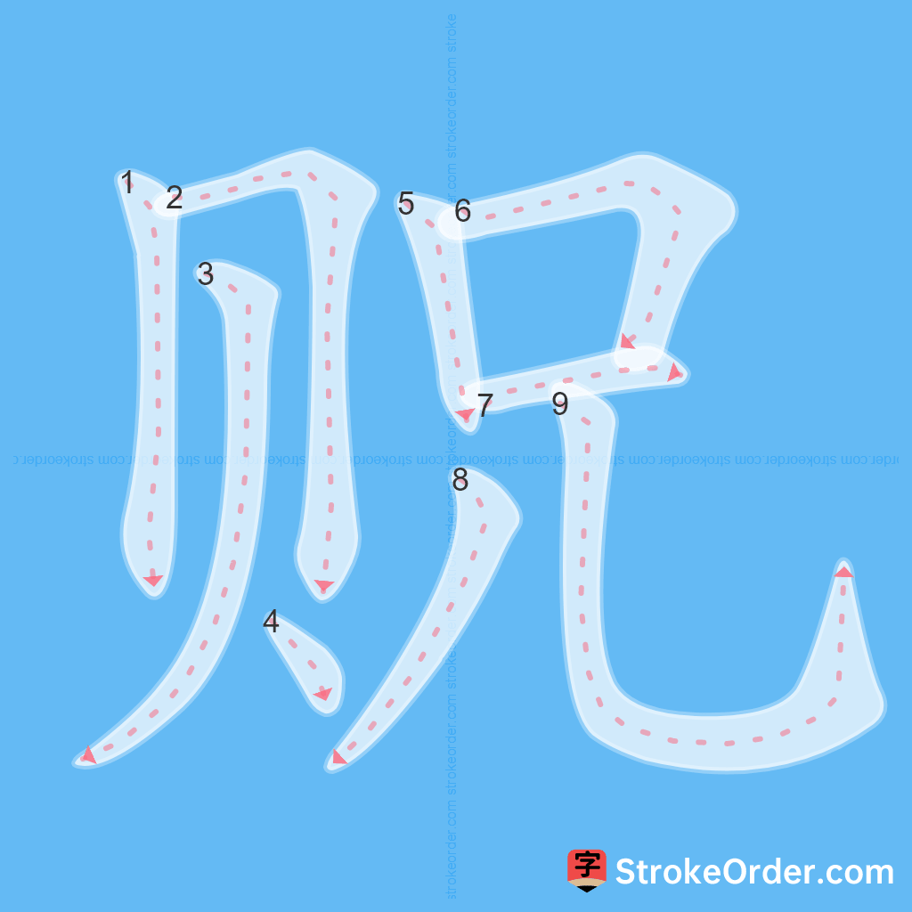 Standard stroke order for the Chinese character 贶