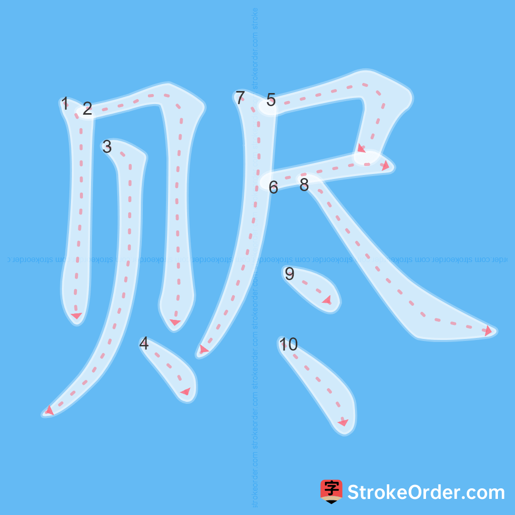 Standard stroke order for the Chinese character 赆