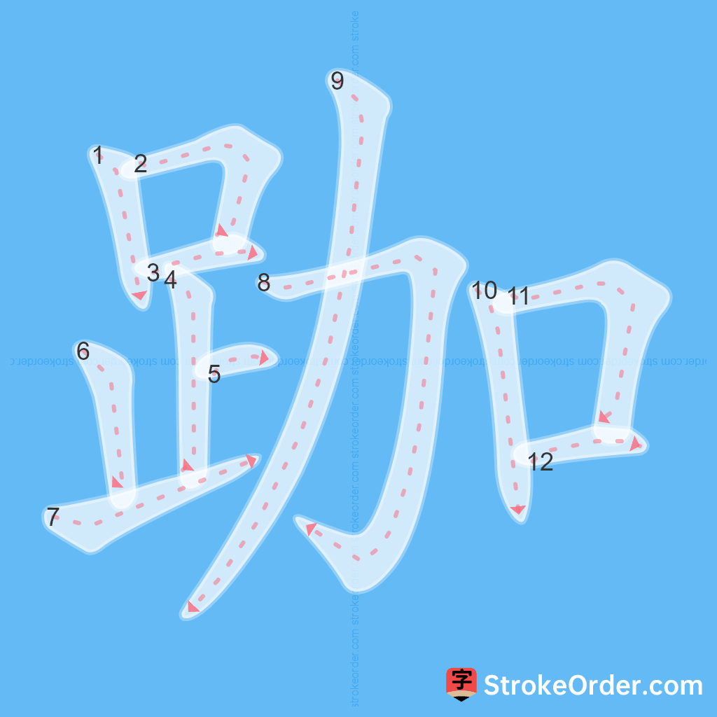 Standard stroke order for the Chinese character 跏