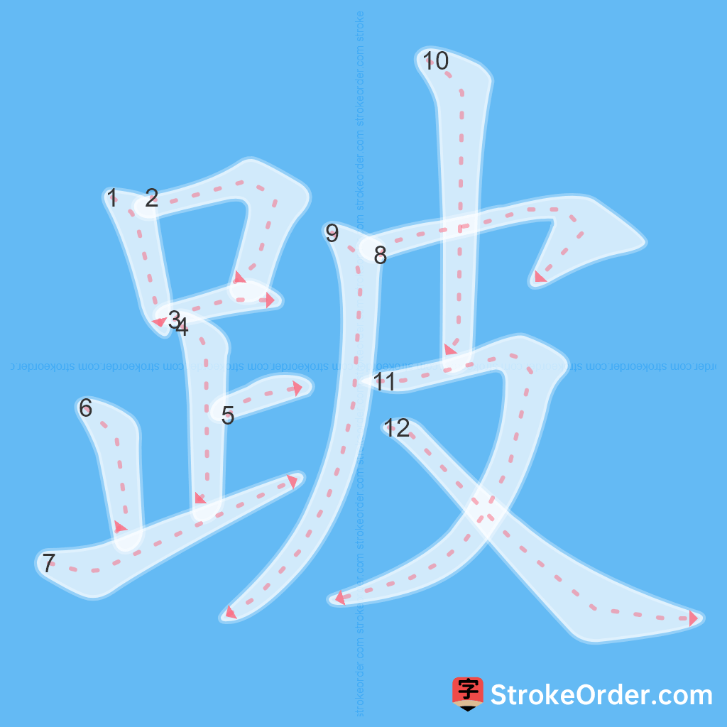 Standard stroke order for the Chinese character 跛