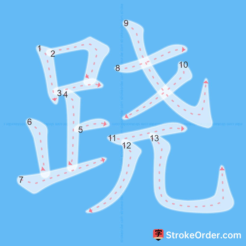 Standard stroke order for the Chinese character 跷