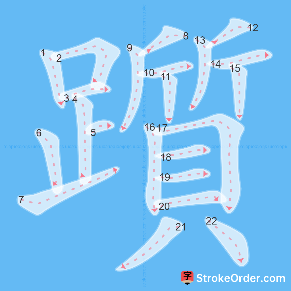 Standard stroke order for the Chinese character 躓