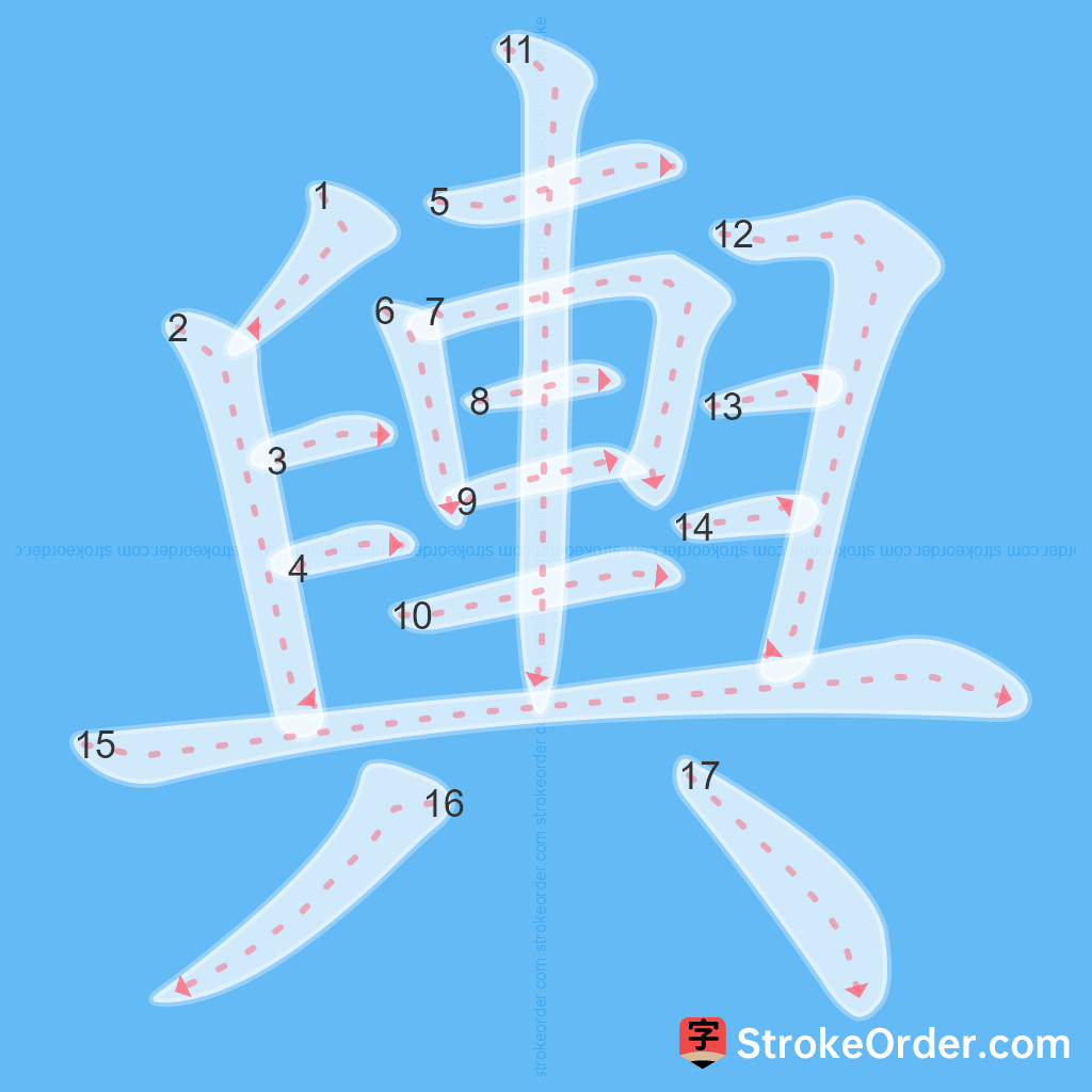 Standard stroke order for the Chinese character 輿