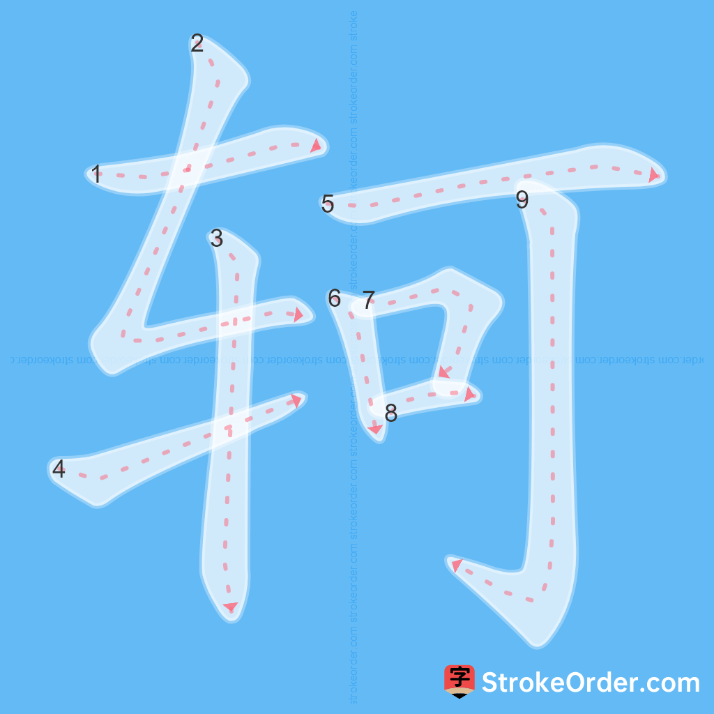 Standard stroke order for the Chinese character 轲