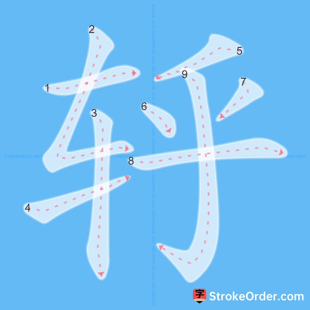 Standard stroke order for the Chinese character 轷