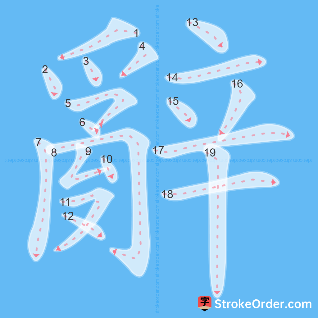 Standard stroke order for the Chinese character 辭