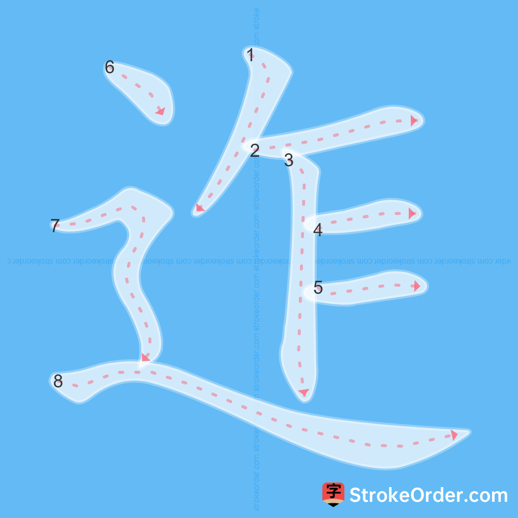 Standard stroke order for the Chinese character 迮