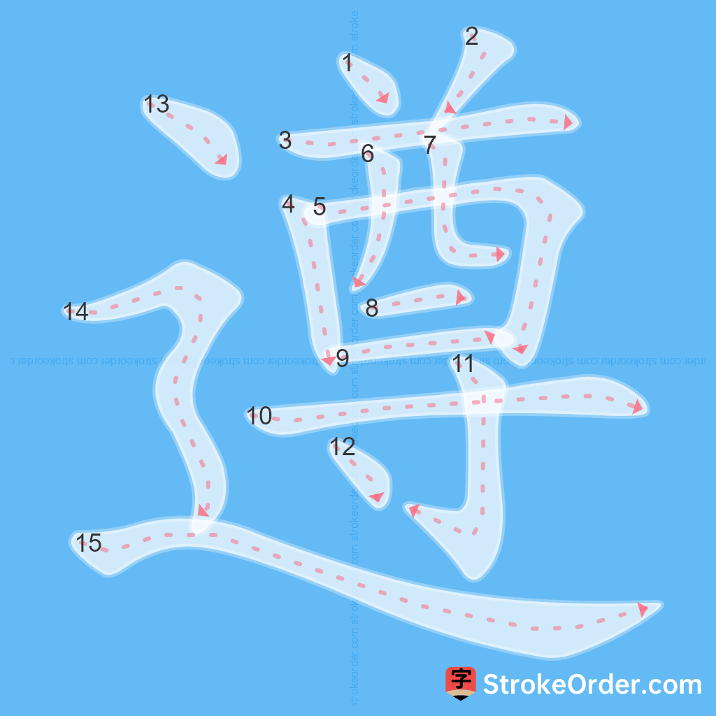 Standard stroke order for the Chinese character 遵