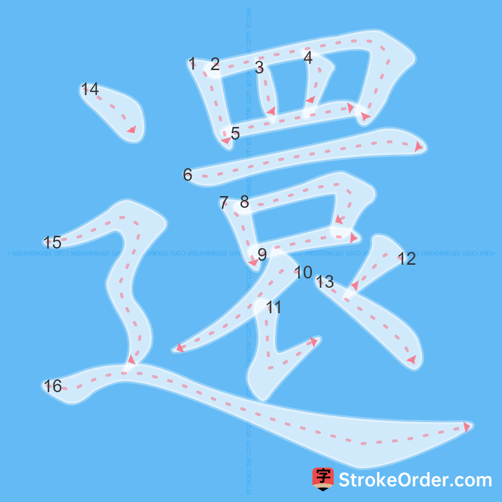 Standard stroke order for the Chinese character 還