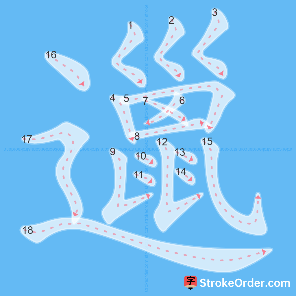 Standard stroke order for the Chinese character 邋