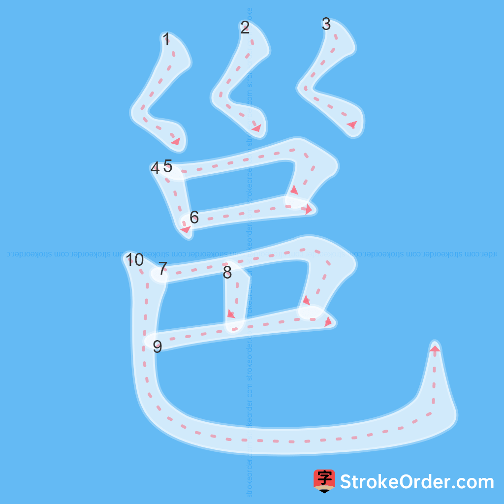 Standard stroke order for the Chinese character 邕