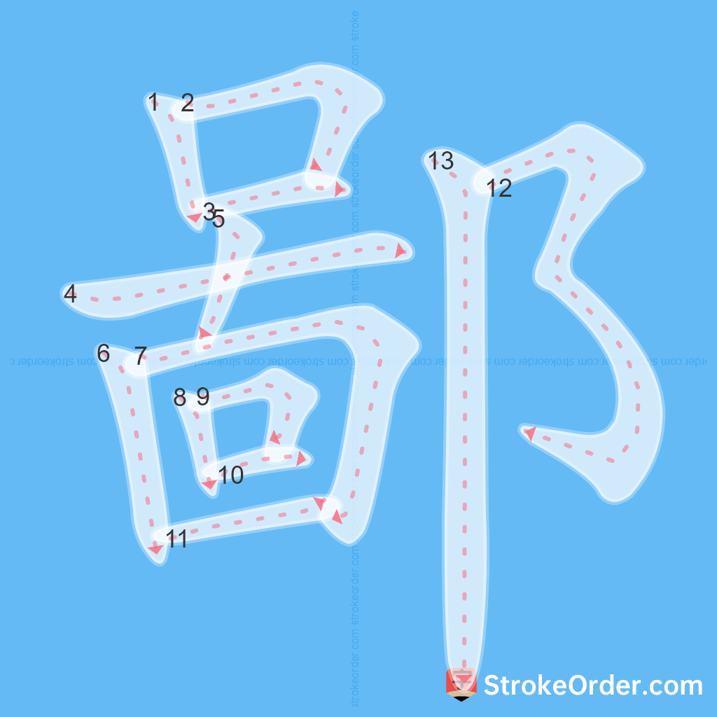 Standard stroke order for the Chinese character 鄙