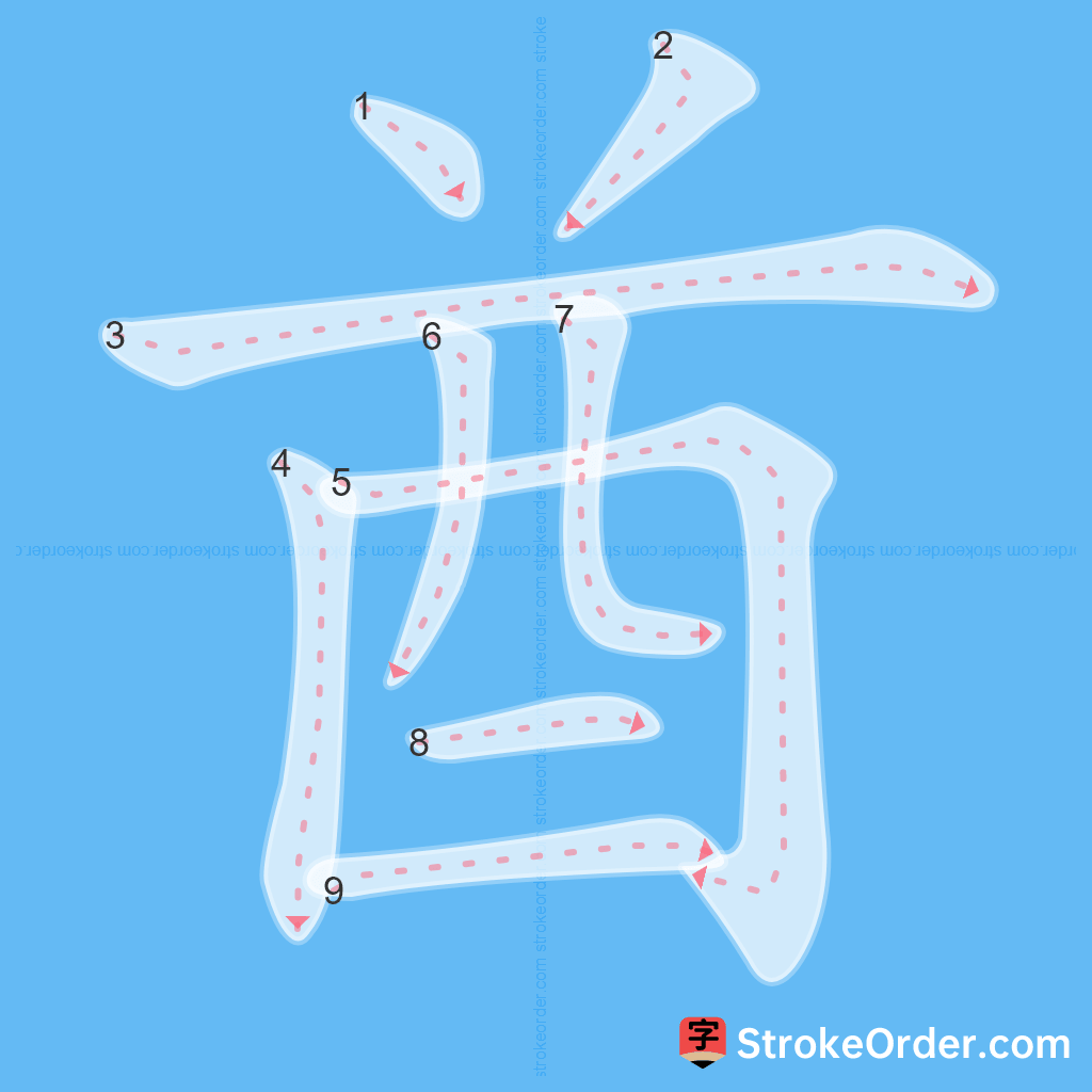 Standard stroke order for the Chinese character 酋