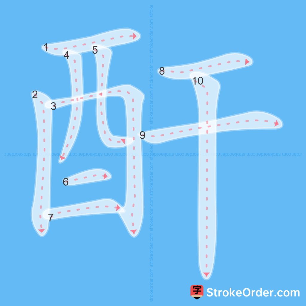 Standard stroke order for the Chinese character 酐