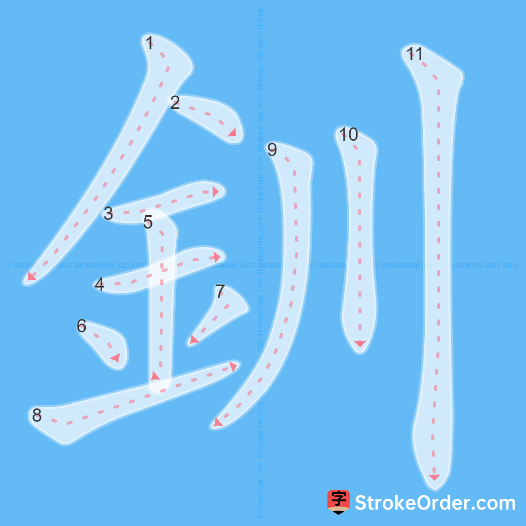 Standard stroke order for the Chinese character 釧