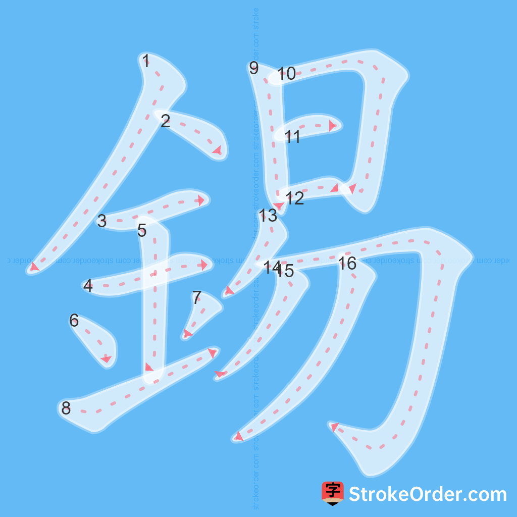 Standard stroke order for the Chinese character 錫