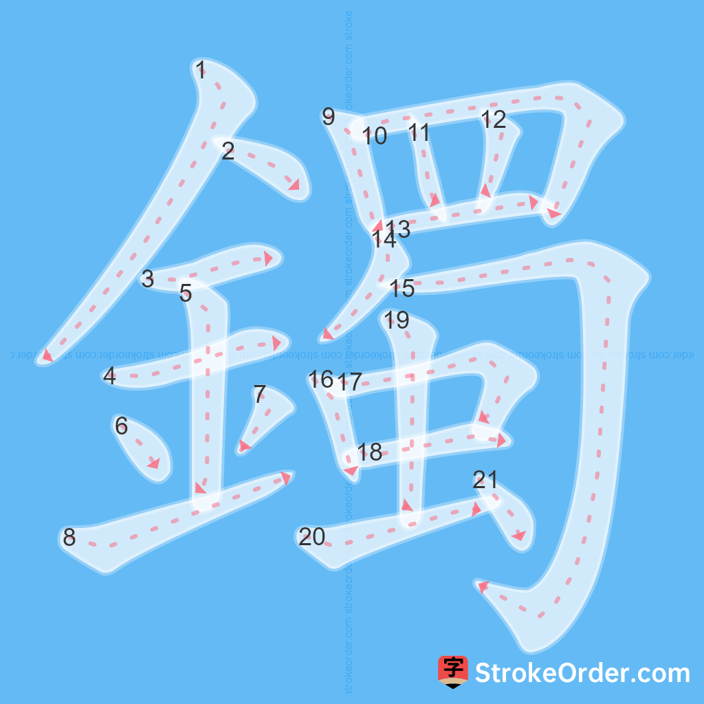 Standard stroke order for the Chinese character 鐲