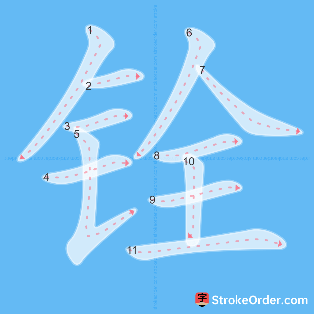 Standard stroke order for the Chinese character 铨