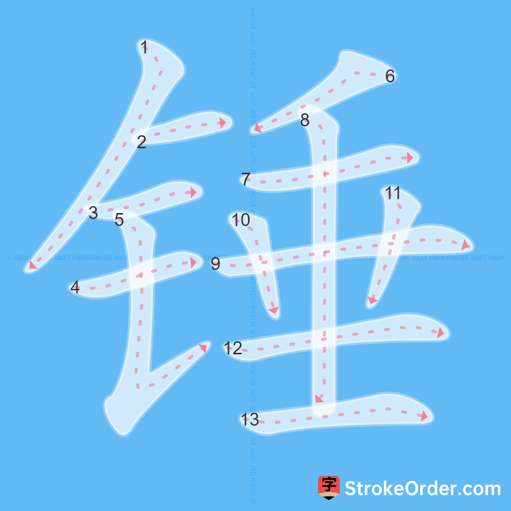 Standard stroke order for the Chinese character 锤