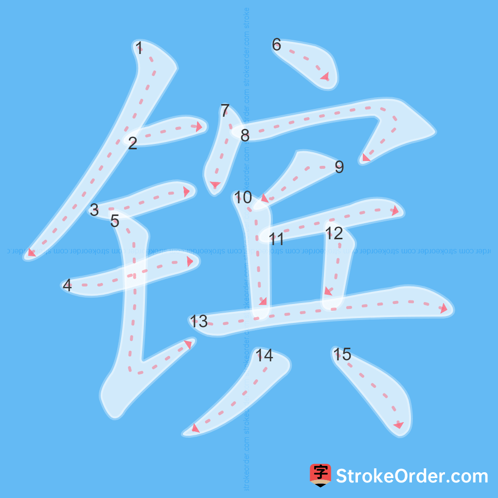 Standard stroke order for the Chinese character 镔