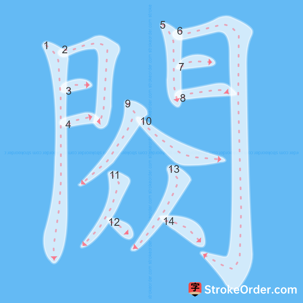 Standard stroke order for the Chinese character 閦