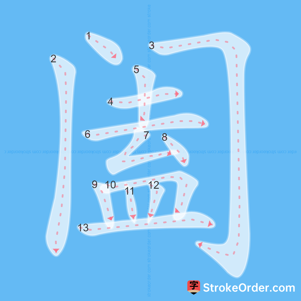 Standard stroke order for the Chinese character 阖