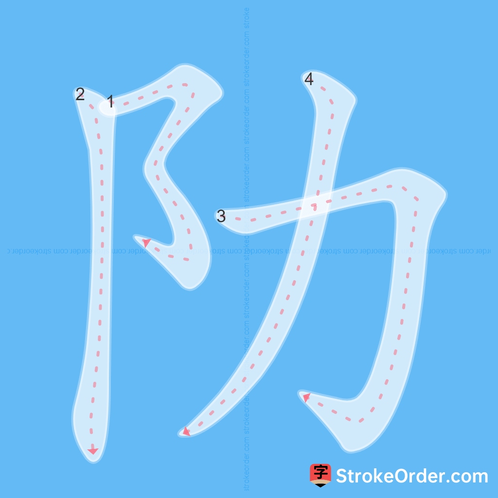 Standard stroke order for the Chinese character 阞