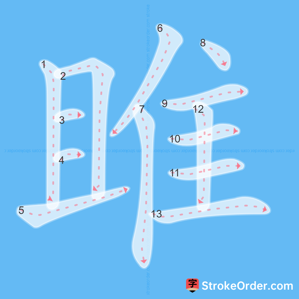 Standard stroke order for the Chinese character 雎