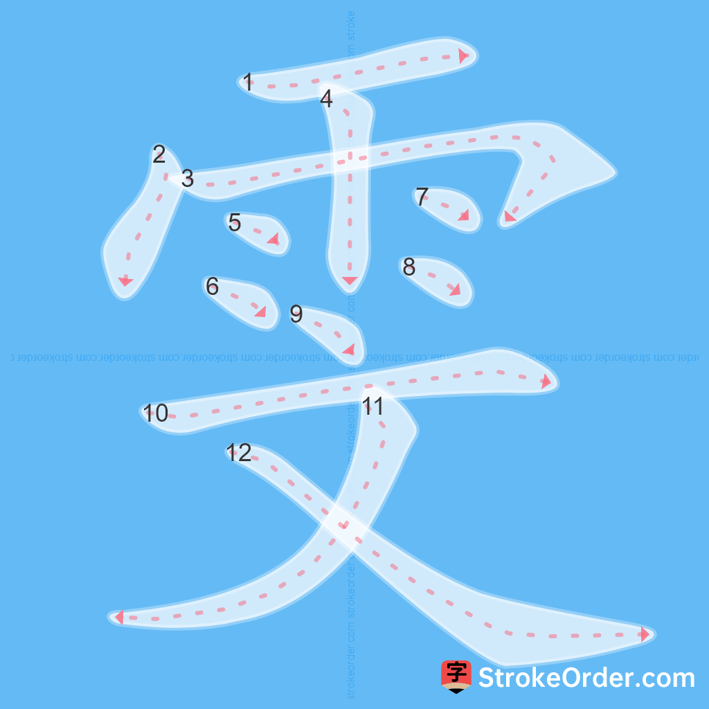 Standard stroke order for the Chinese character 雯