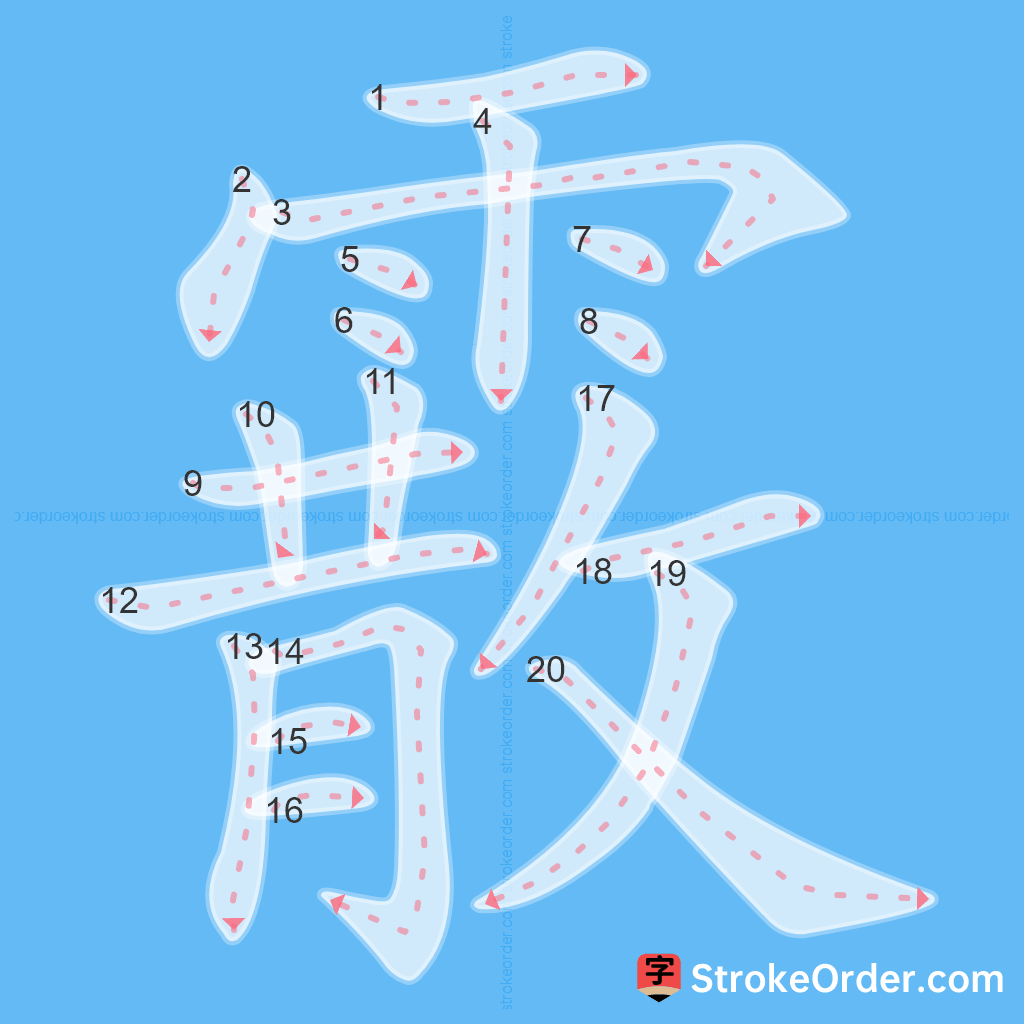 Standard stroke order for the Chinese character 霰