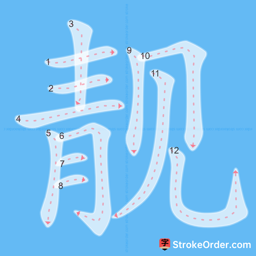 Standard stroke order for the Chinese character 靓